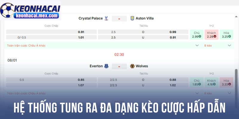 Hệ thống tung ra đa dạng kèo cược hấp dẫn